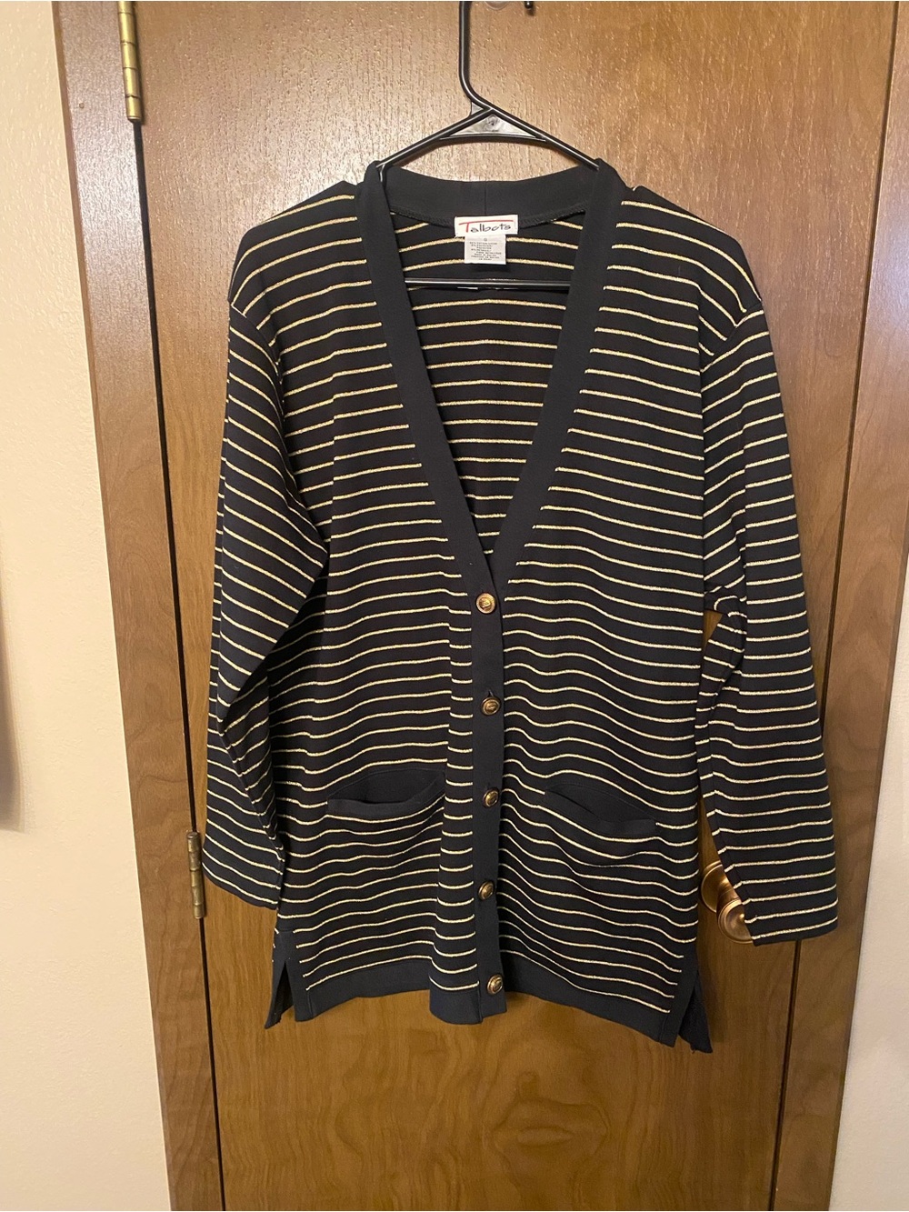 Talbots Black Cardigan with Gold Stripes